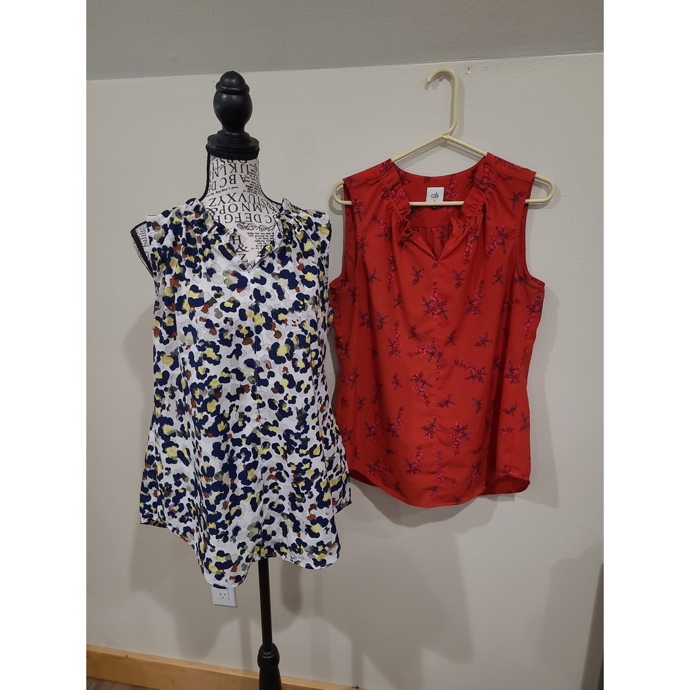 Lot of Two Cabi Sleeveless tops Women sz M ruffle collar v neck flowy work layer